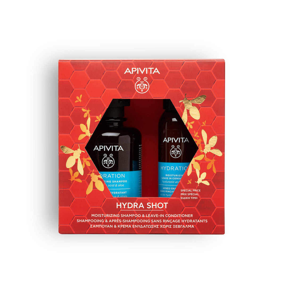 Champô Hidratante + Condicionador Hidratante Caixa de Natal sem enxaguamento 100 ml, Apivita