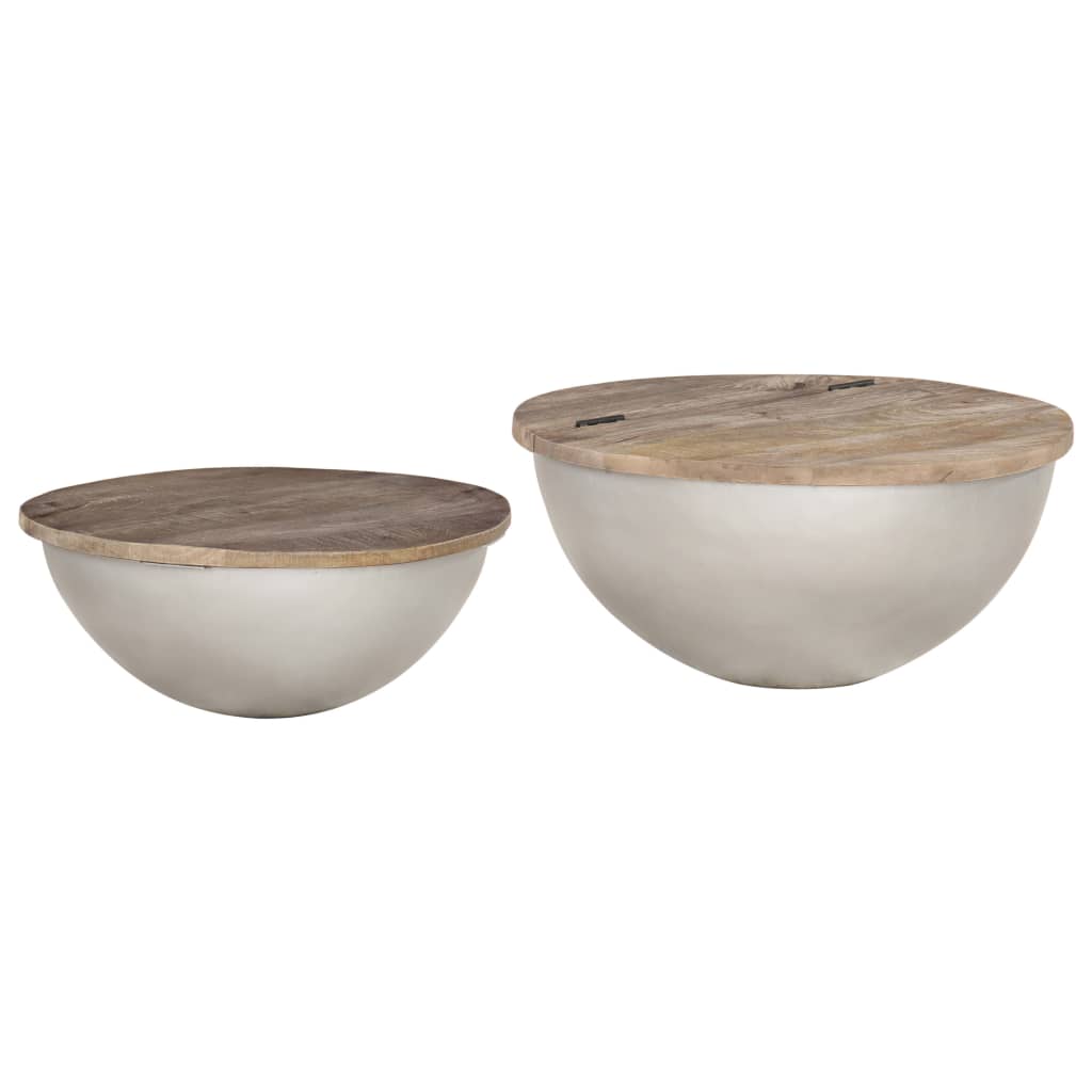 Set Mesas De Centro 2 Uds Forma De Cuenco Madera Maciza Mango_1