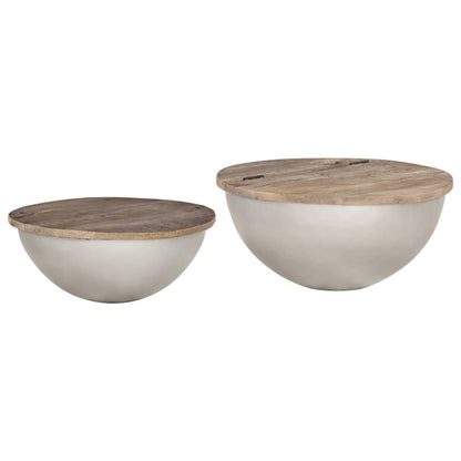 Set Mesas De Centro 2 Uds Forma De Cuenco Madera Maciza Mango_1