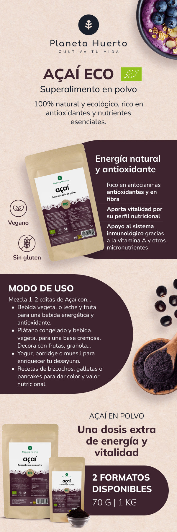 Açaí em pó ECO Planeta Huerto 70 gr
