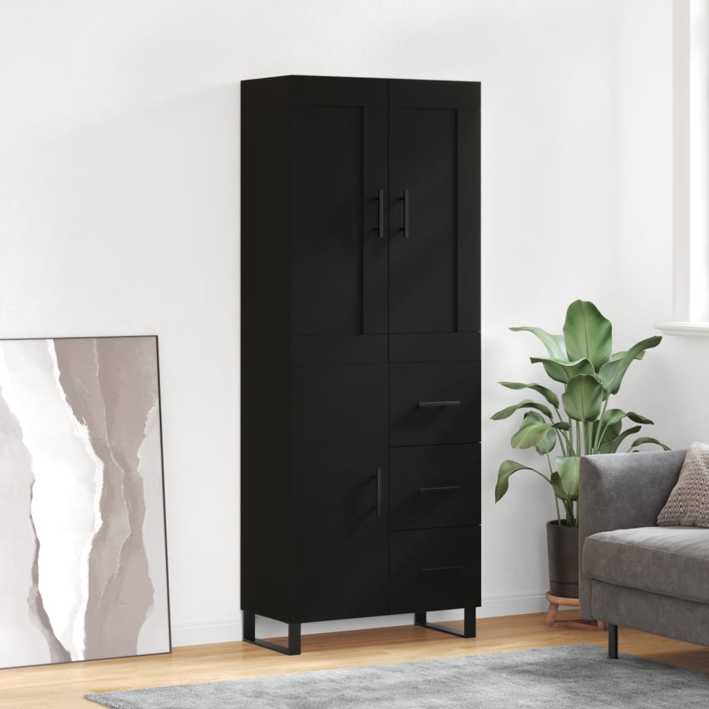 Aparador Alto Madera Contrachapada Negro 69,5x34x180 Cm_0