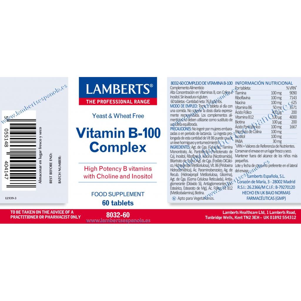 Complexo de vitamina B-100 Lamberts, 60 comprimidos