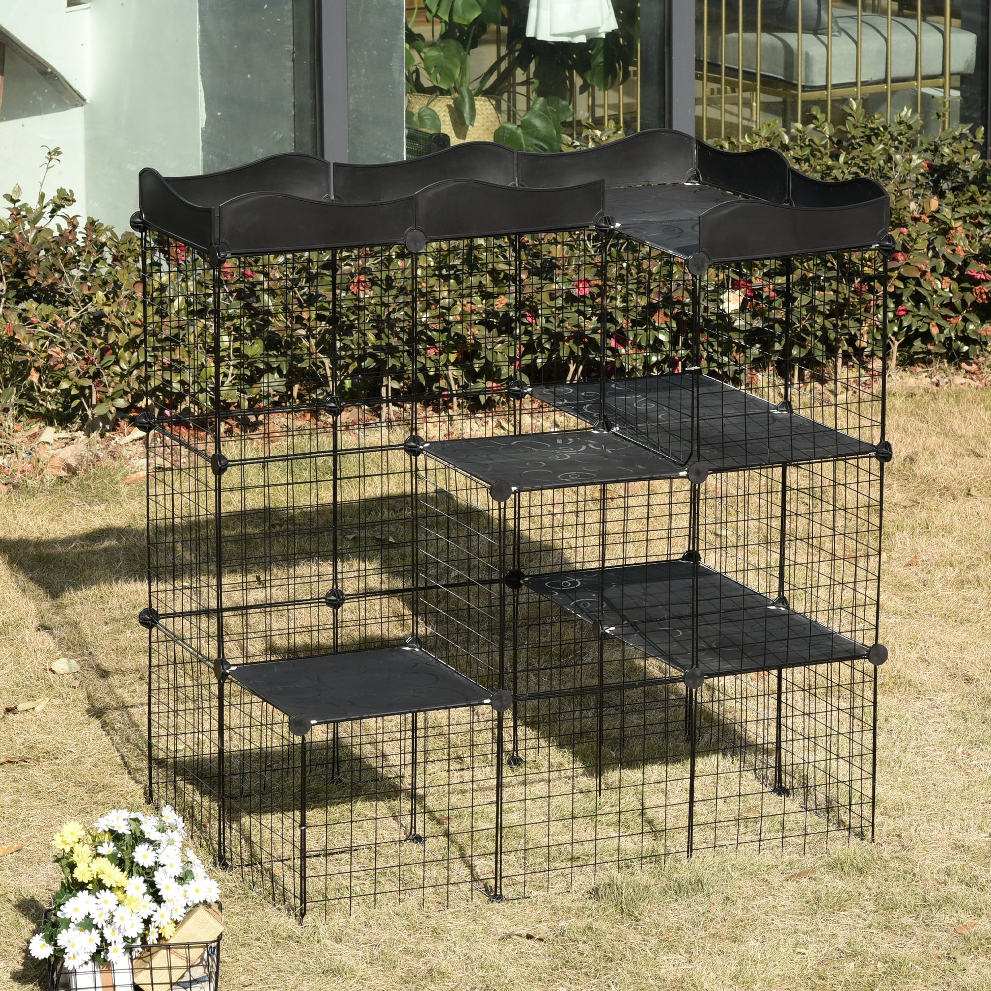 Pawhut Jaula Para Animales Pequeños Forma Personalizable 105x70x116 Cm Negro_1