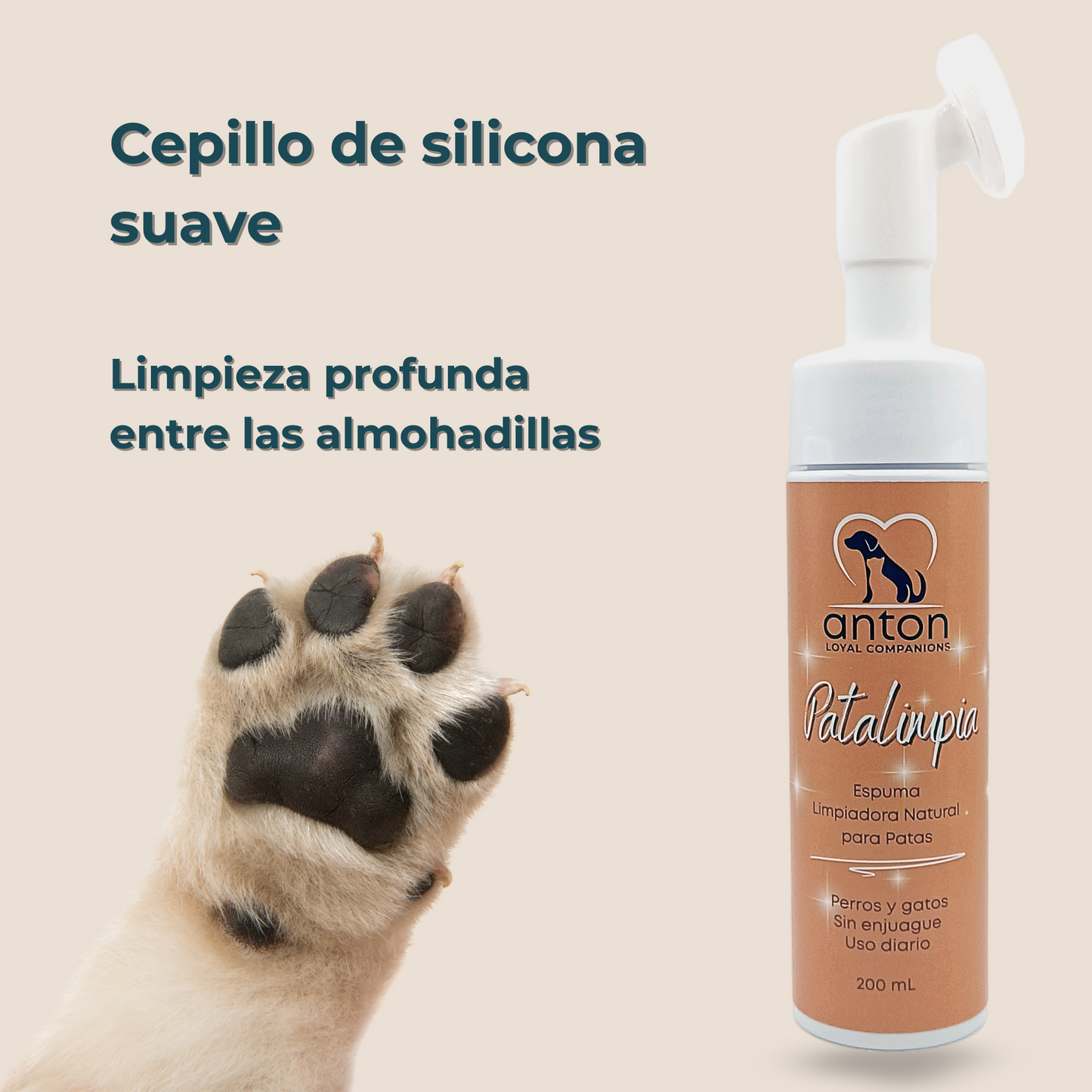 Espuma limpiadora natural para la higiene de las patas de perros y gatos – 200 ml_2