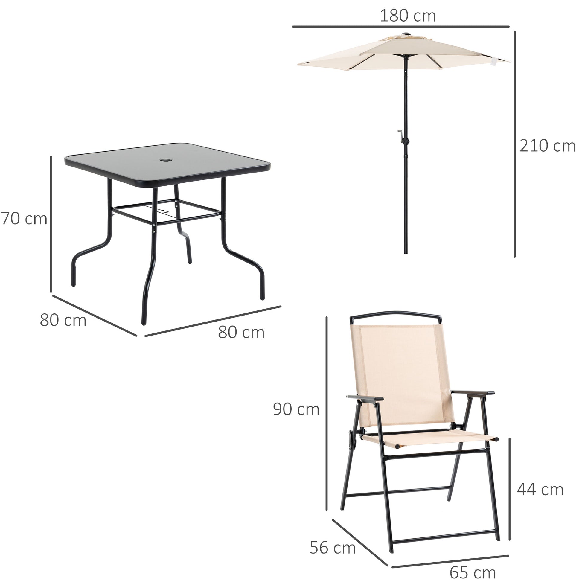 Outsunny Conjunto Muebles Jardín Con 4 Sillas Plegables Mesa Y Sombrilla Beige_2