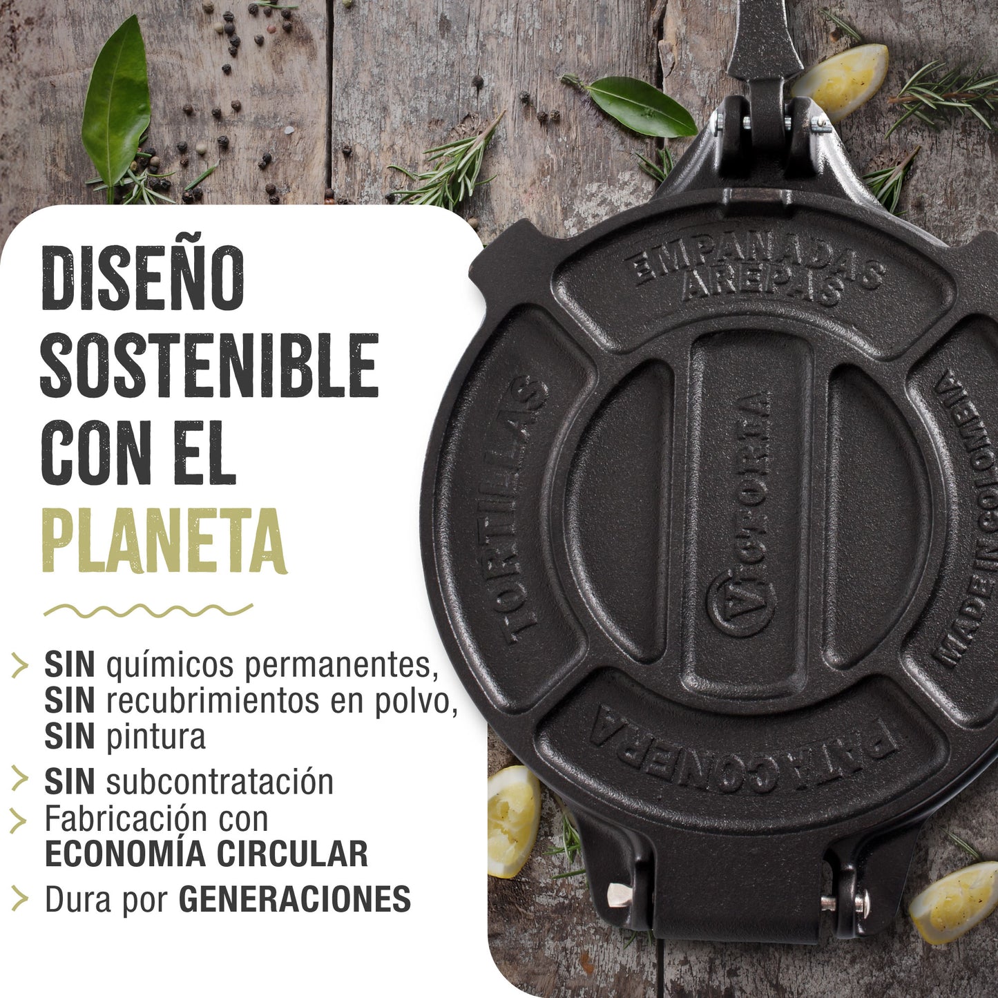 Victoria Prensa Tortillera Para Tortillas Mexicanas Hierro Fundido Curado 20cm, Pataconera Colombiana, 36997, Negro_5
