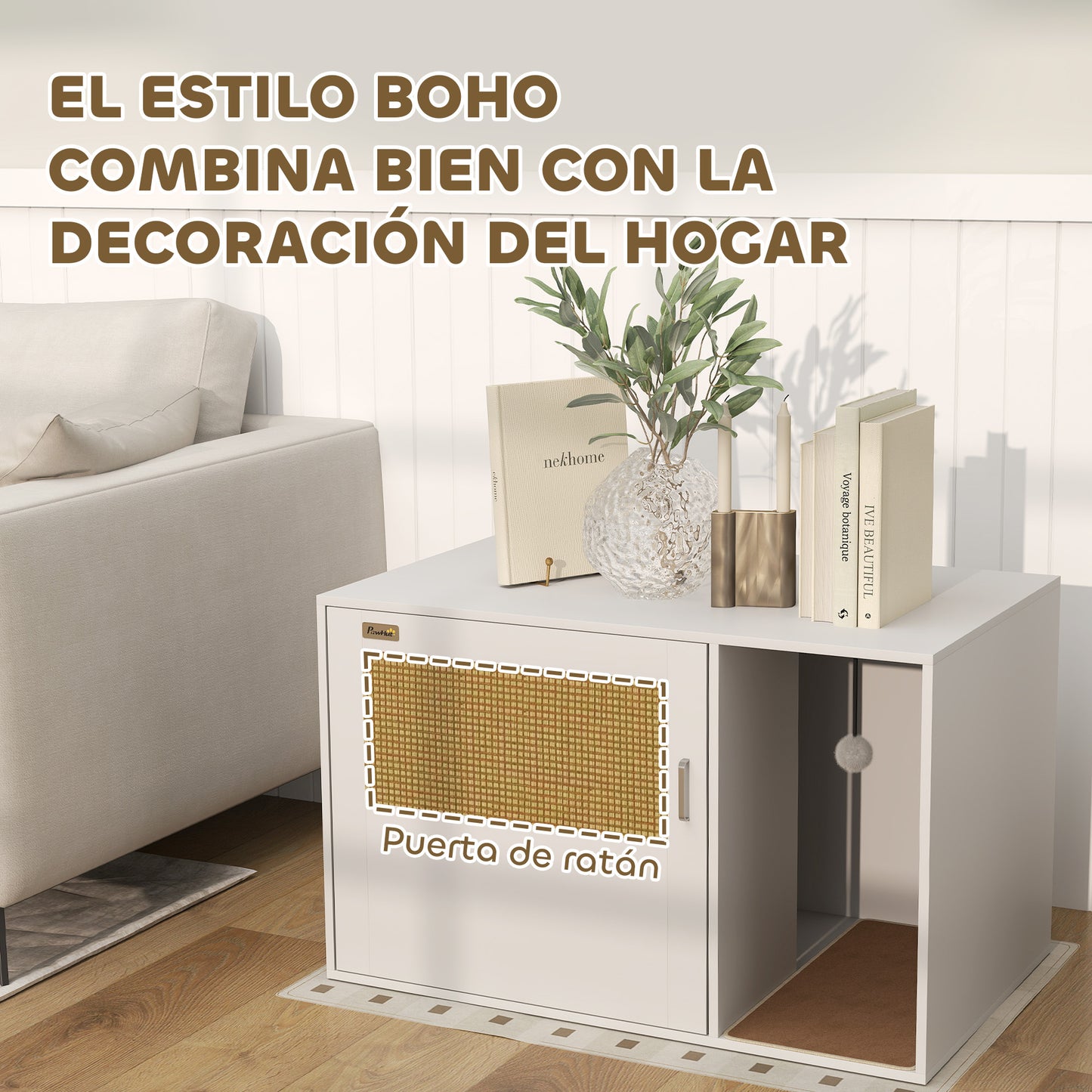 Pawhut Mueble Arenero Para Gatos Con Almohadilla Para Rascar 80x50x50 Cm Blanco_5