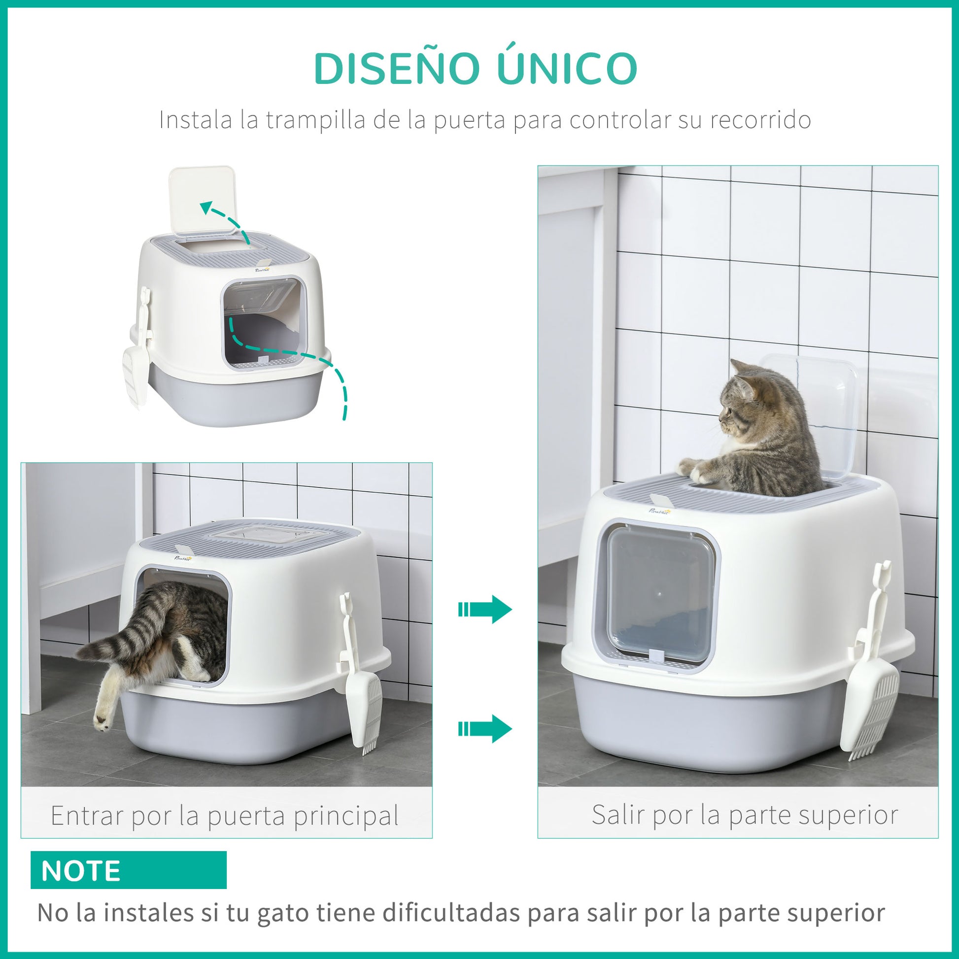 Pawhut Arenero Gatos Con Puerta Bandeja Extraíble Y Pala 40x53,5x37,5 Cm Crema_5
