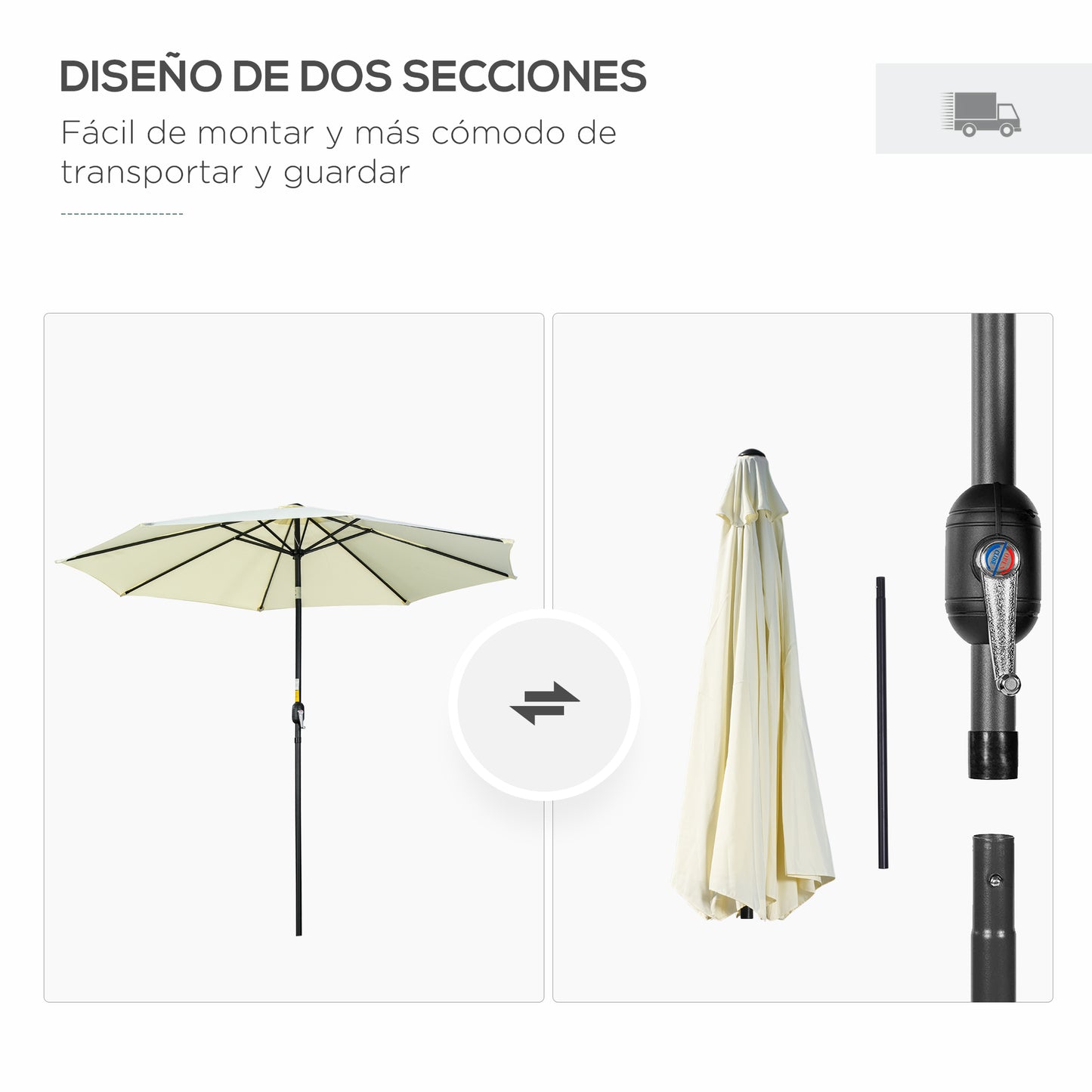 Outsunny Sombrilla De Jardín Ø295x250 Cm Con Manivela E Inclinación Beige_5