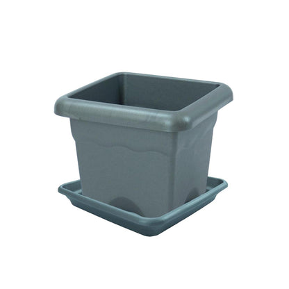Vaso quadrado Terra com pires cor antracite 26 x 26 x 21 cm