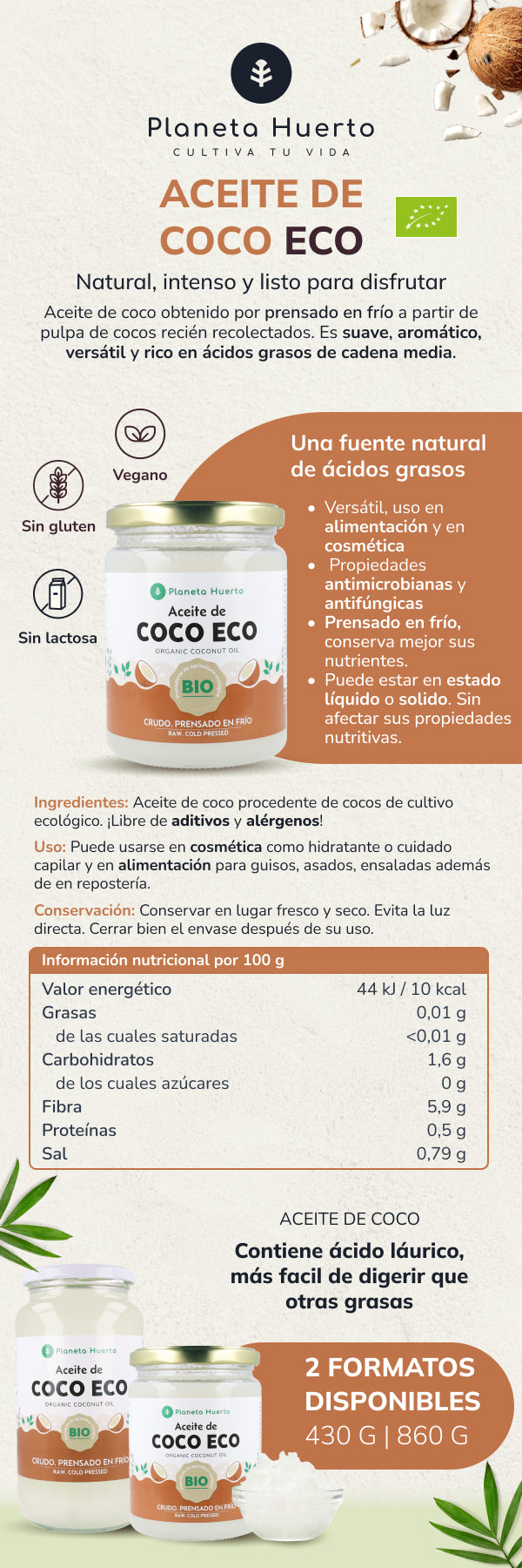 Planeta Huerto ECO Óleo de Coco 860 ml