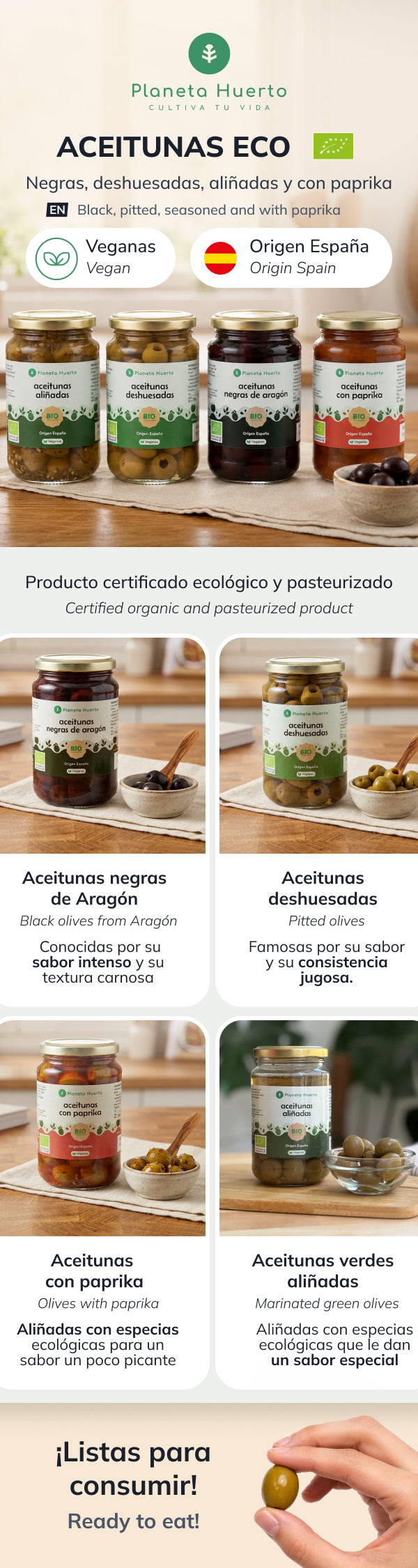 Pack 12x Aceitunas deshuesadas Eco Planeta Huerto 335 g