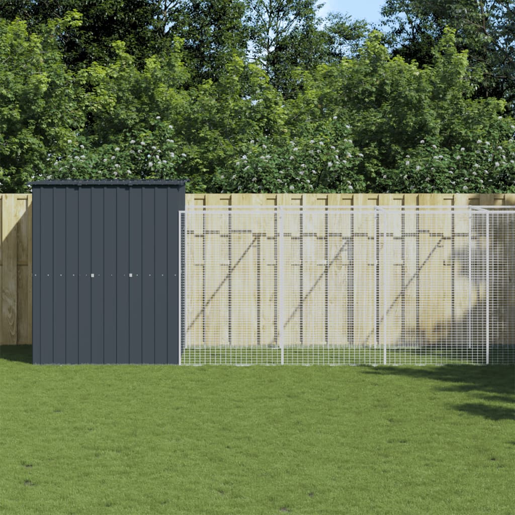 Caseta Perros Con Corral Acero Galvanizado Gris 165x863x181 Cm_1