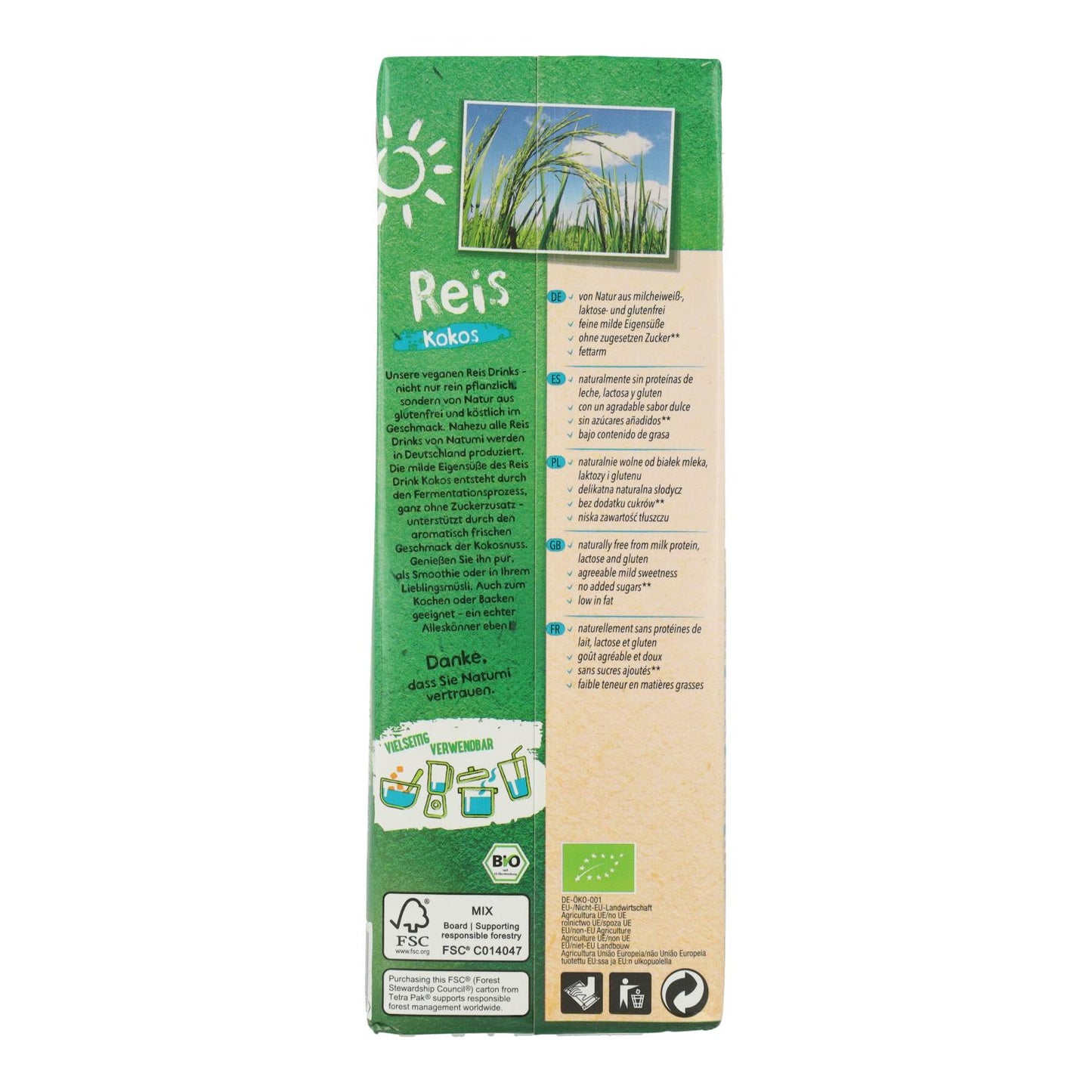 Pack de 12 Bebidas Biológicas de Coco e Arroz Natumi 1 L