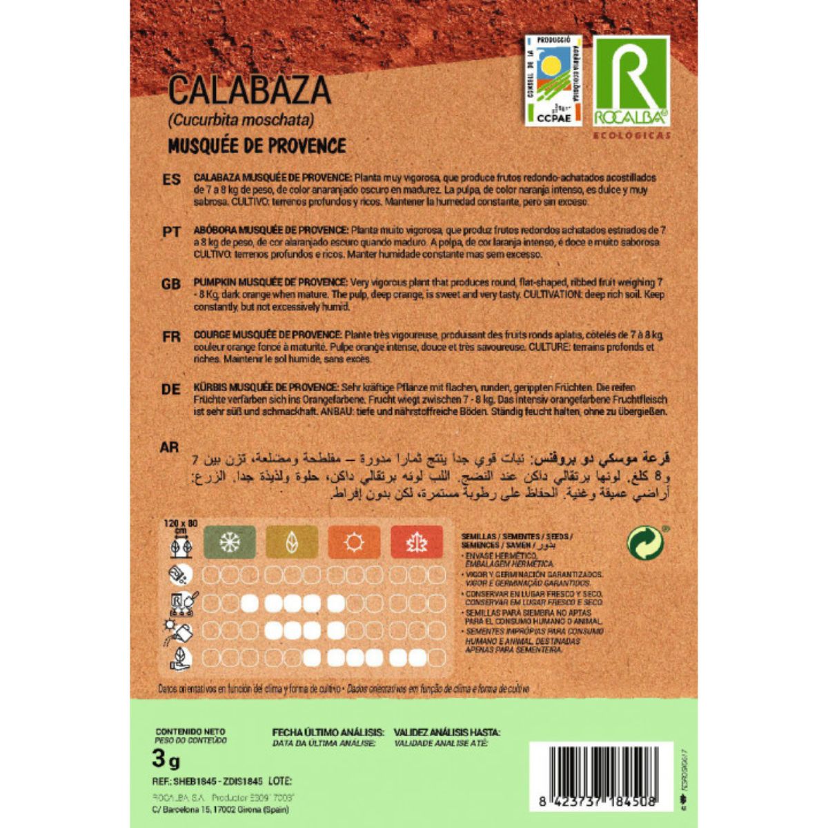 Sementes de abóbora biológicas Musquee de Provence Rocalba