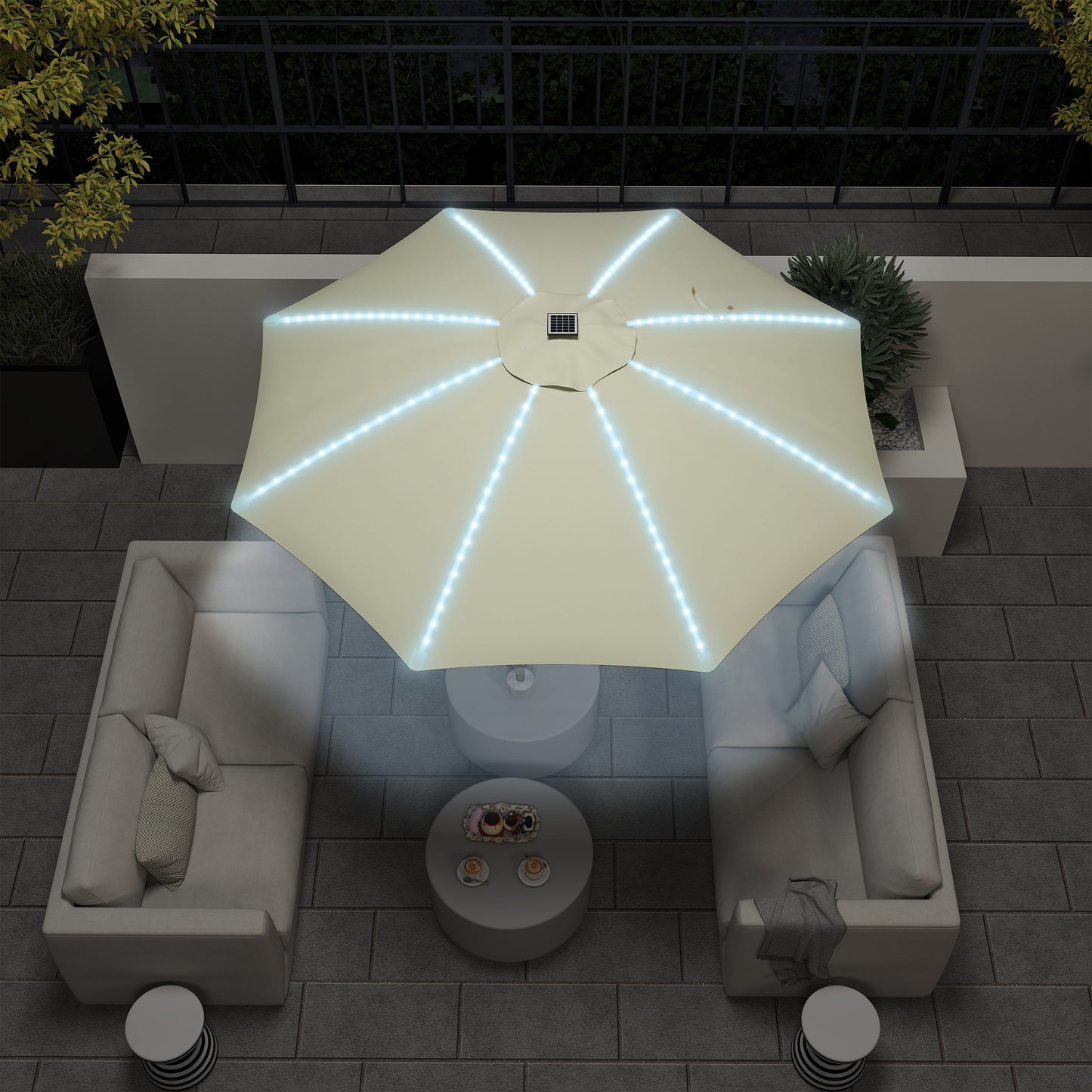 Outsunny Sombrilla Terraza Exterior Con Luces Led Ø300x256 Cm Con Manivela Crema_4