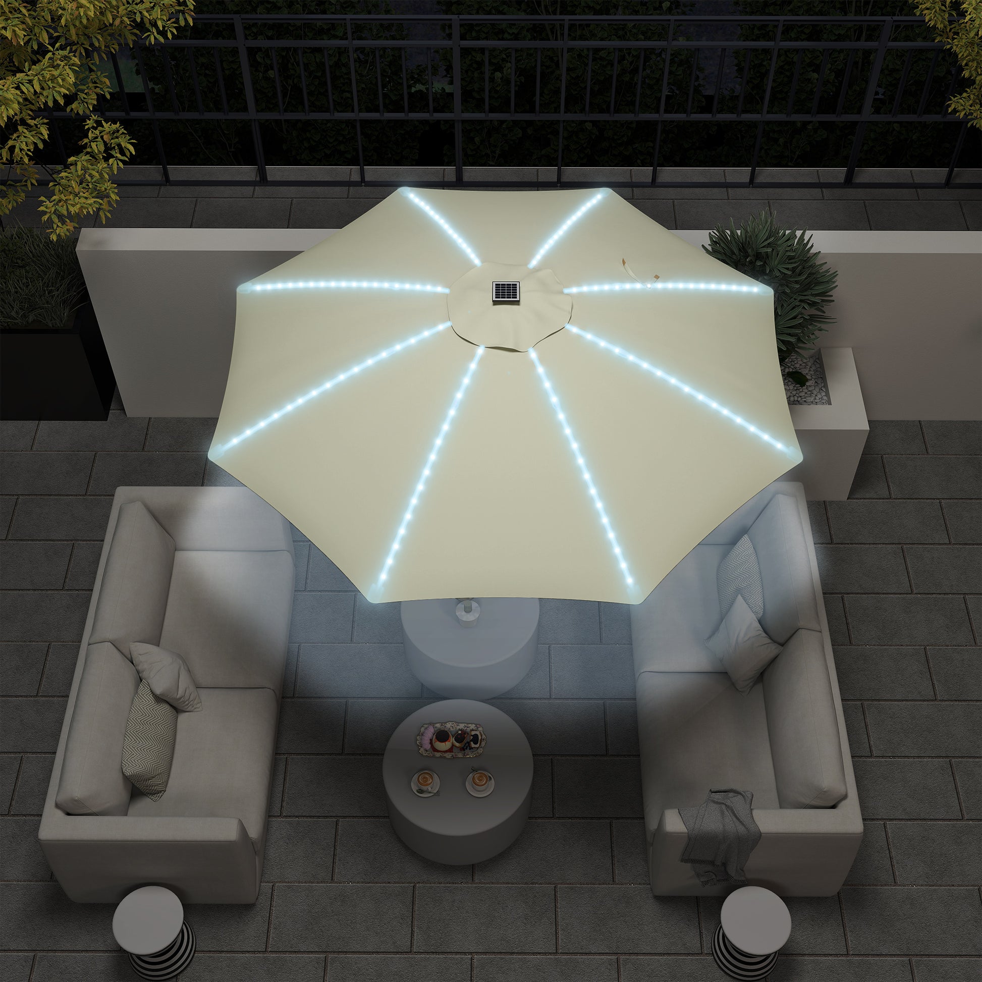 Outsunny Sombrilla Terraza Exterior Con Luces Led Ø300x256 Cm Con Manivela Crema_4