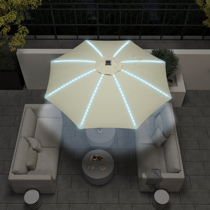Outsunny Sombrilla Terraza Exterior Con Luces Led Ø300x256 Cm Con Manivela Crema_4