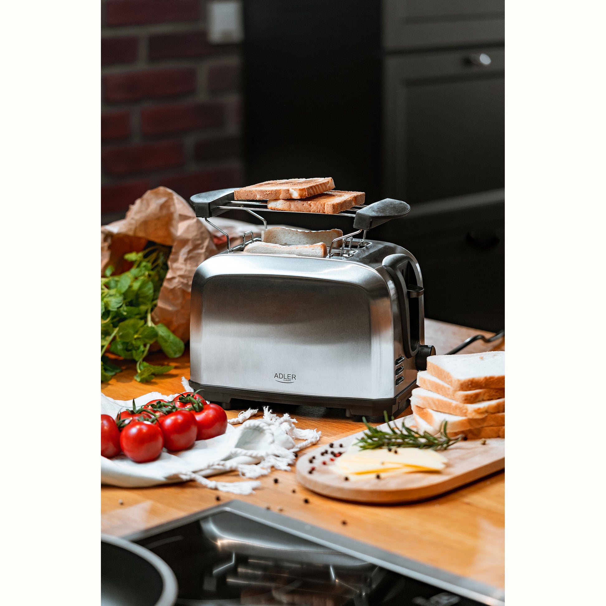 Tostadora Pan 2 Rebanadas, 7 Niveles Tostado 3 Funciones, Calienta Panecillos, Acero Inoxidable Adler Ad3222, Acero Inoxidable, 1000w_2