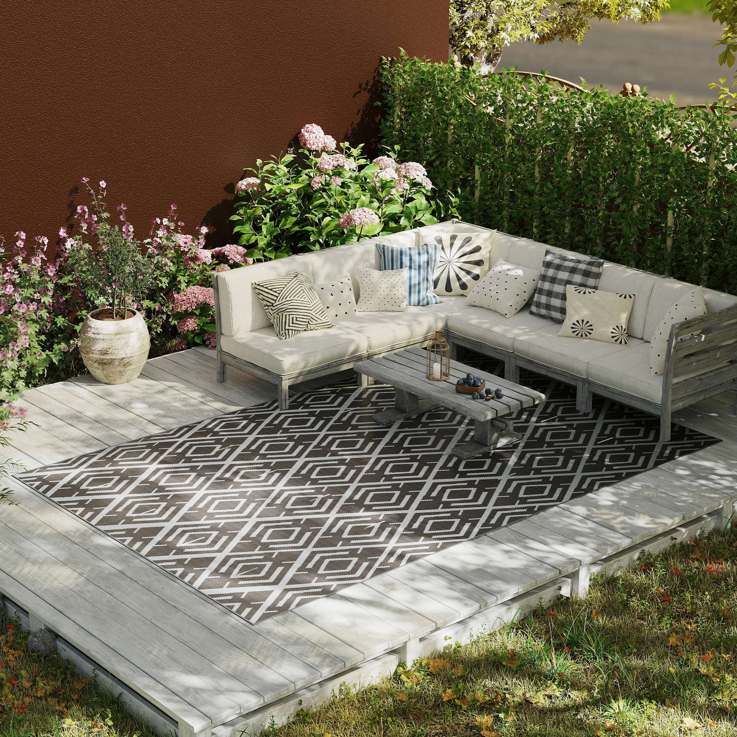 Outsunny Alfombra De Exterior 182x274 Cm Con Patrón Geométrico De Rombos_1