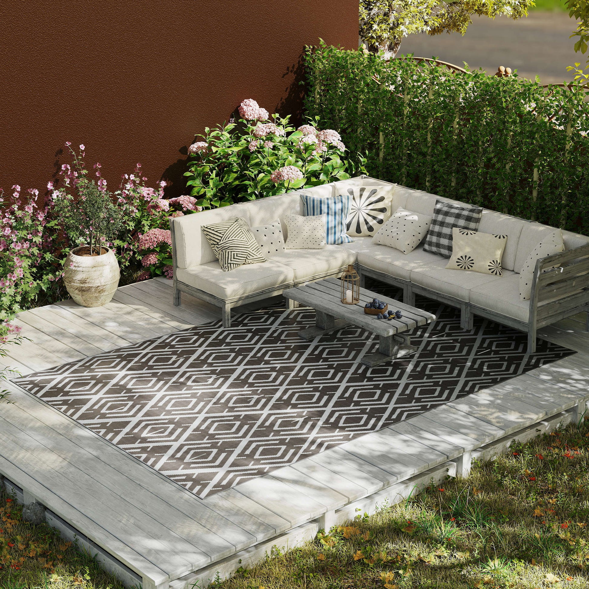 Outsunny Alfombra De Exterior 182x274 Cm Con Patrón Geométrico De Rombos_1