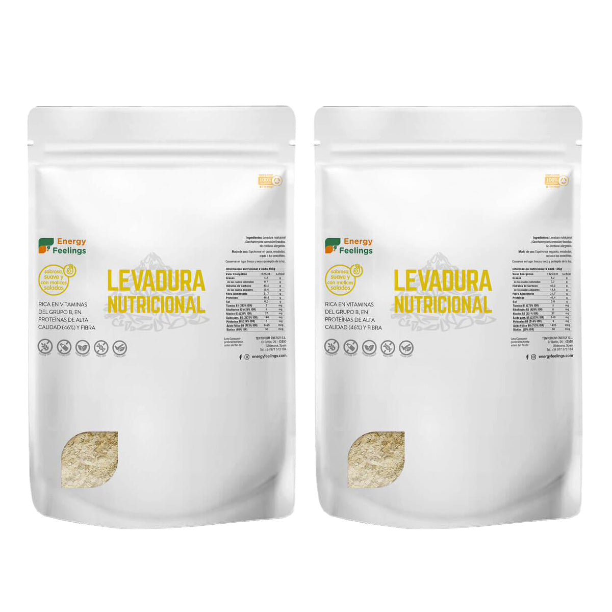 Embalagem de 2 flocos de levedura nutricional Energy Feelings 1 kg