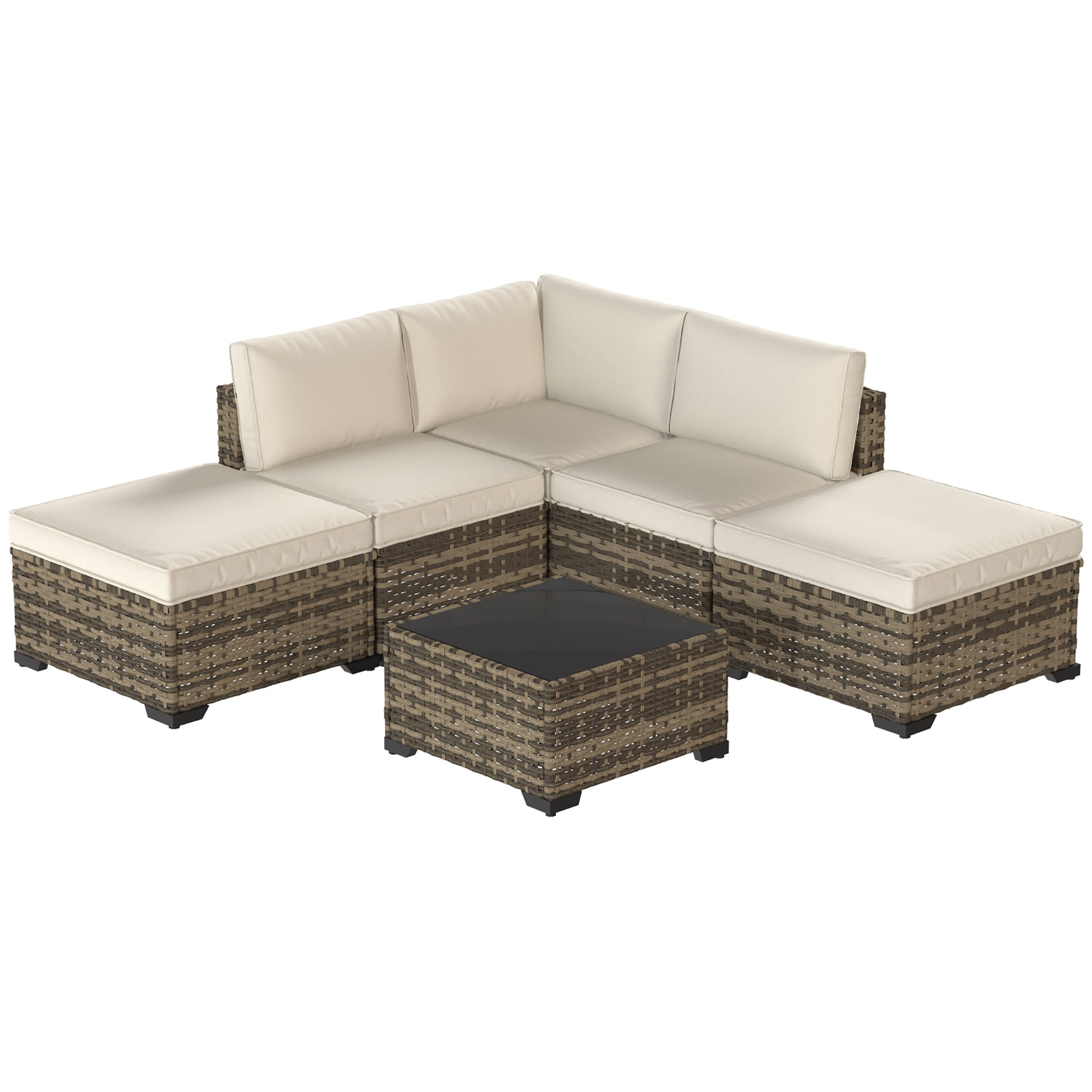 Outsunny Conjunto Muebles Jardín Exterior De Ratán 6 Piezas Cojines Amarillo_3