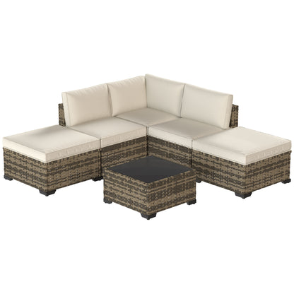Outsunny Conjunto Muebles Jardín Exterior De Ratán 6 Piezas Cojines Amarillo_3