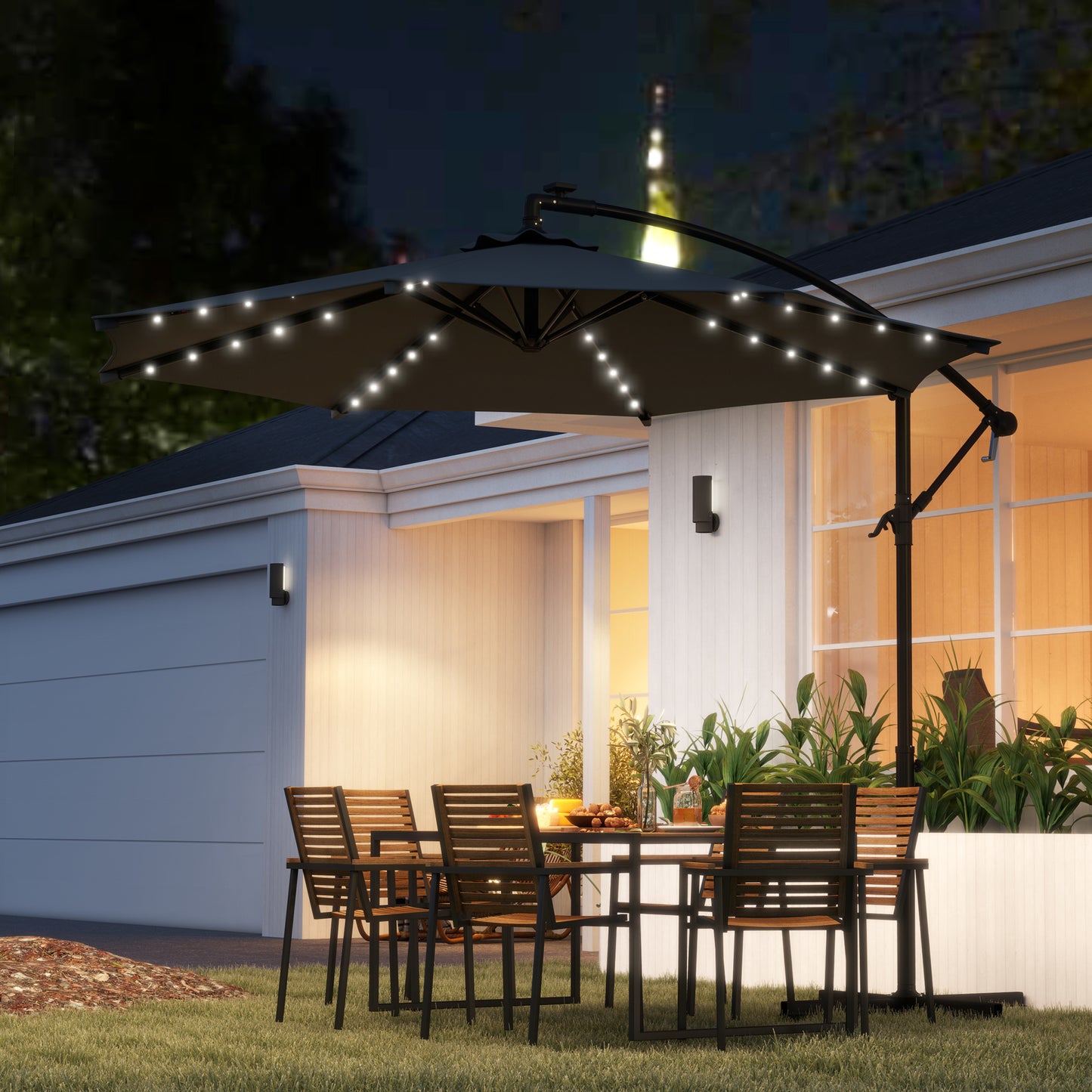 Outsunny Parasol Excéntrico Ø 294 Cm Con Base Cruzada Manivela Anti-uv 30+ Gris_1