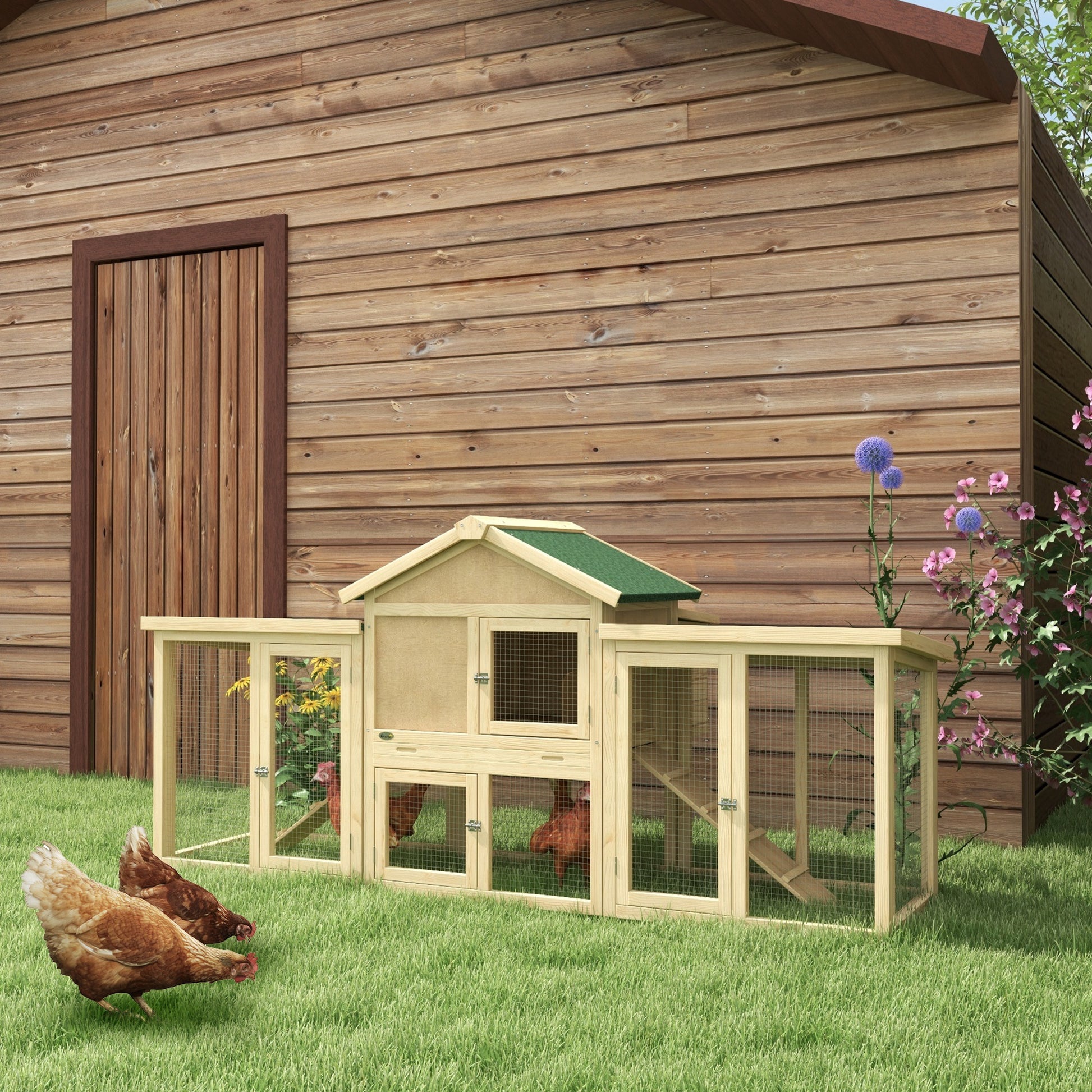 Pawhut Gallinero Grande De Madera 204x85x93 Cm Con Nido Rampa Natural_1