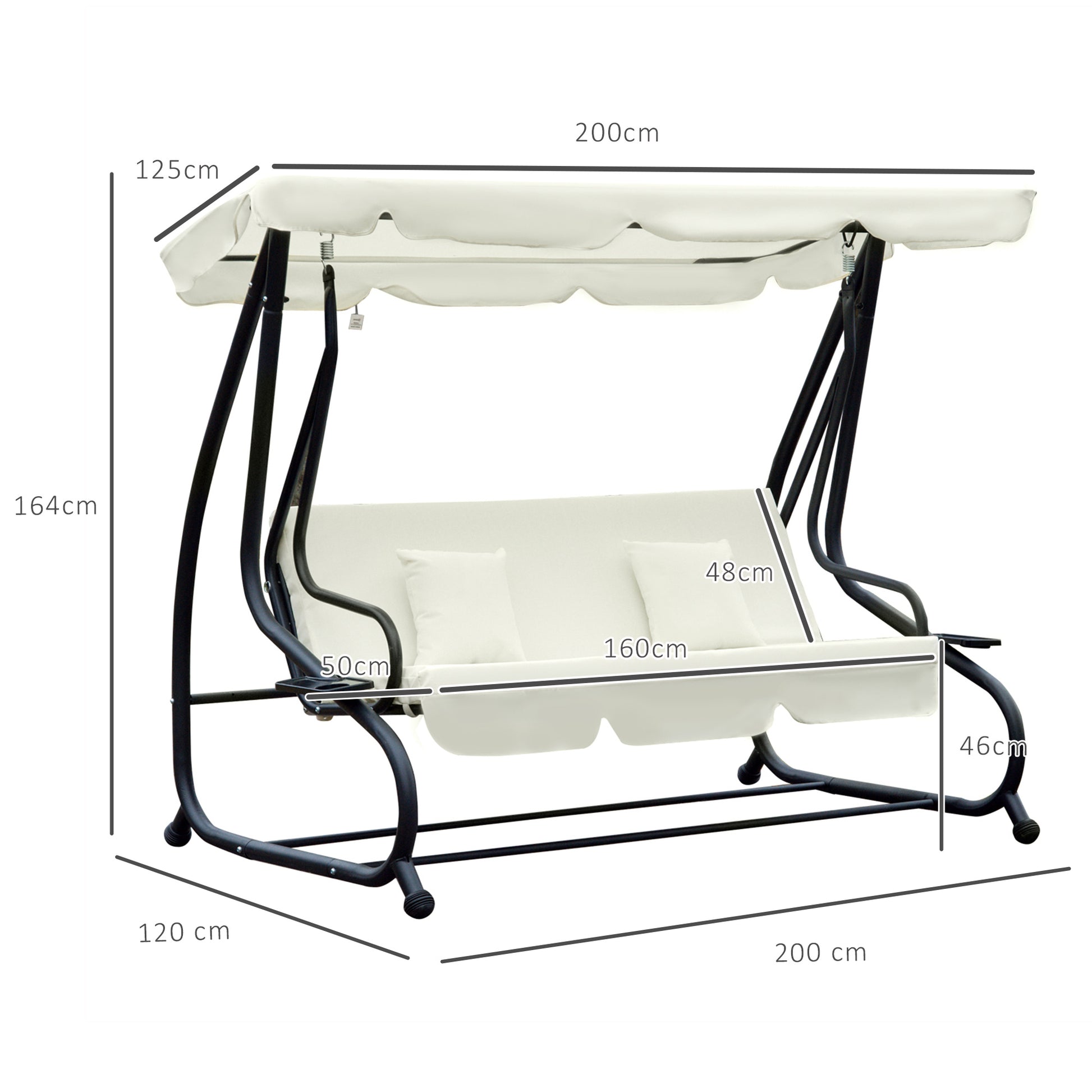 Outsunny Columpio Balancín Jardín Convertible En Cama Techo Ajustable Beige_2