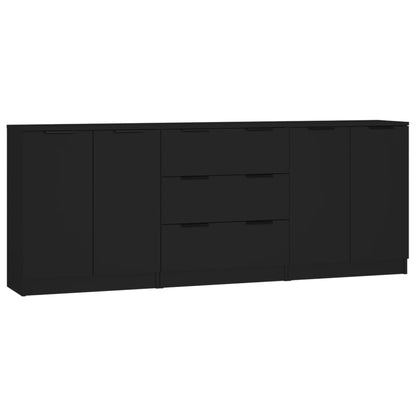 Aparador De 3 Piezas Madera Contrachapada Negro_1