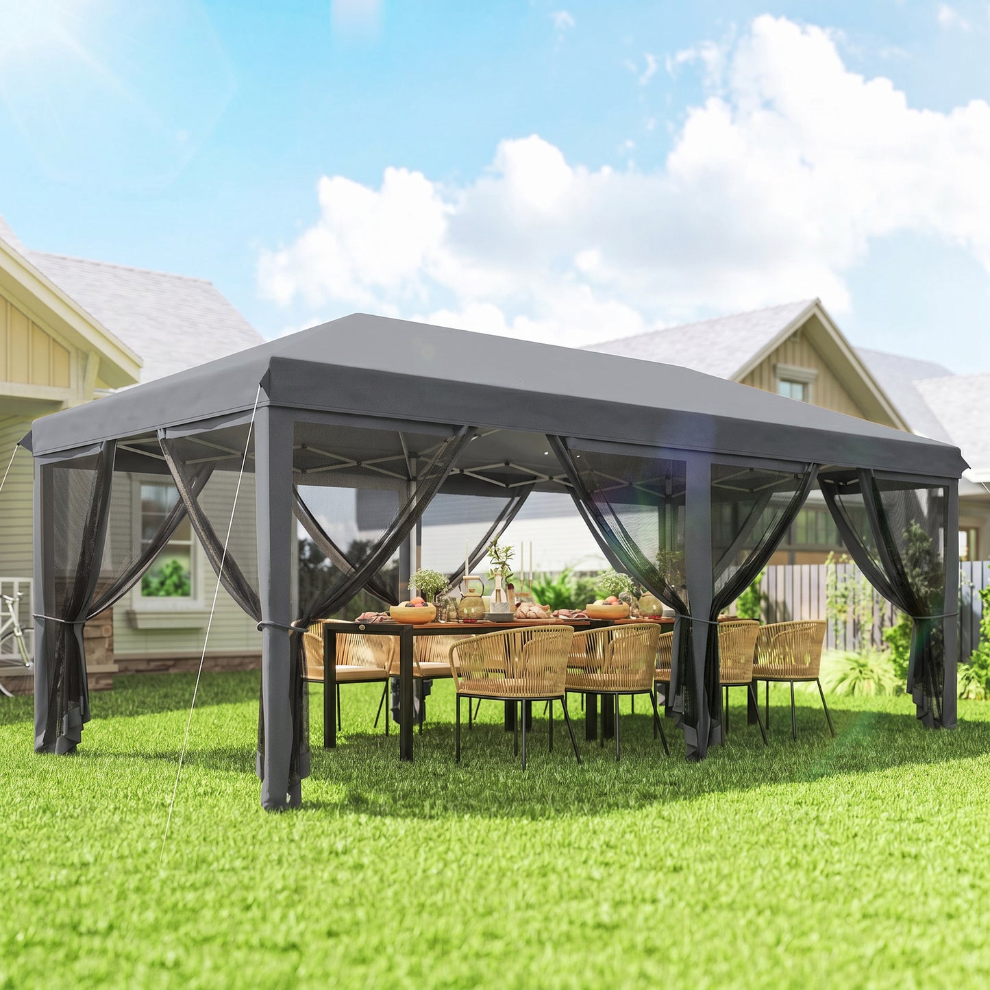 Outsunny Carpa Plegable 6x3 M Con 6 Paredes Laterales De Malla Anti-uv Gris_1