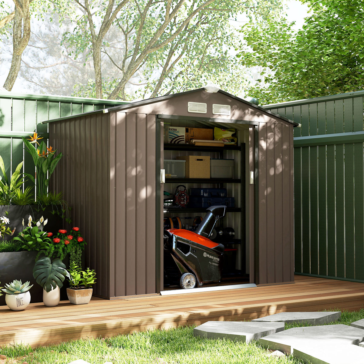 Outsunny Cobertizo De Jardín Base Sin Suelo 213x130x185 Cm Con 2 Puertas Marrón_4