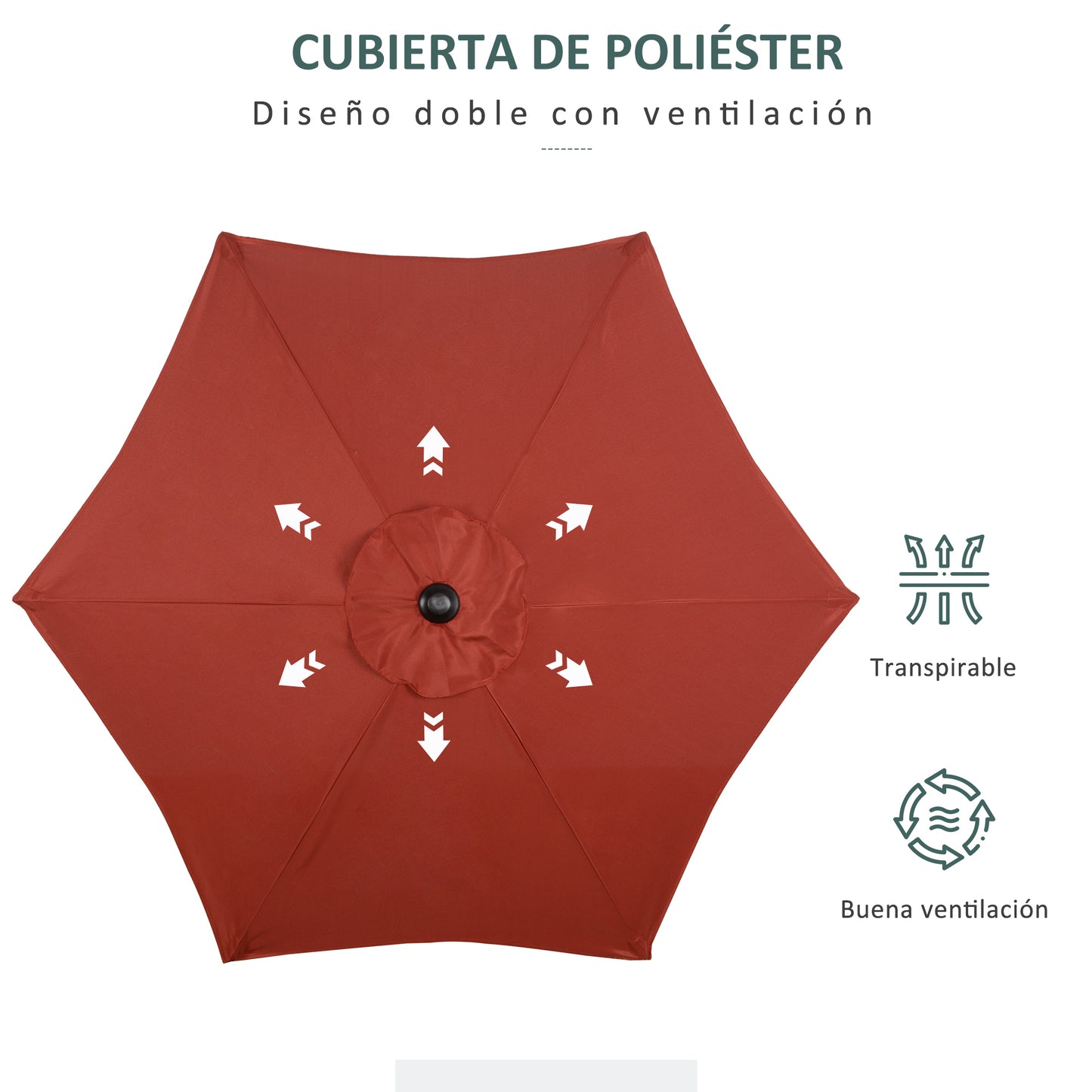 Outsunny Sombrilla Jardín Ø2x2 M Parasol De Aluminio Con Poste Desmontable Rojo_5