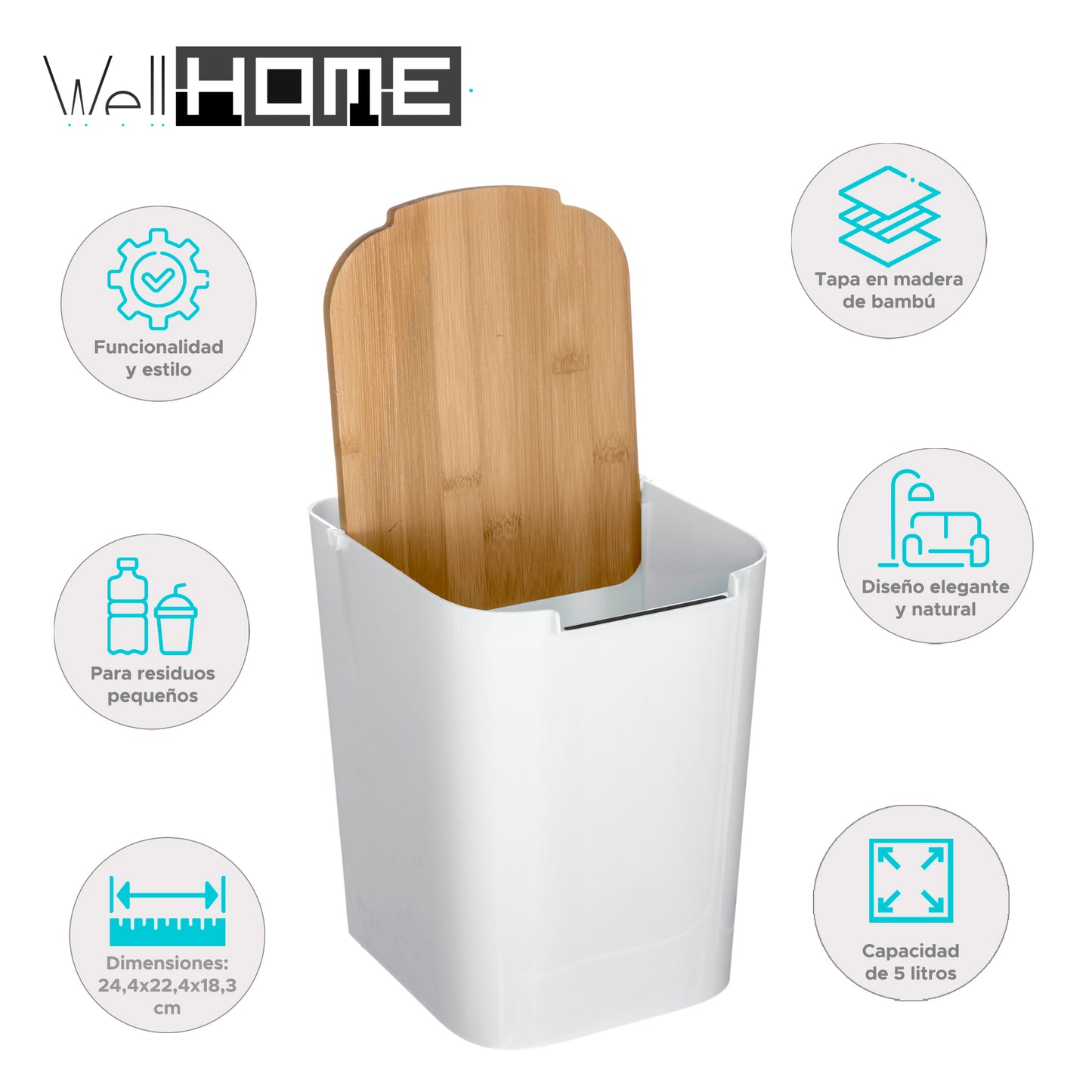Papelera Baño Tapa Bambú Baltik 5l Blanco_1