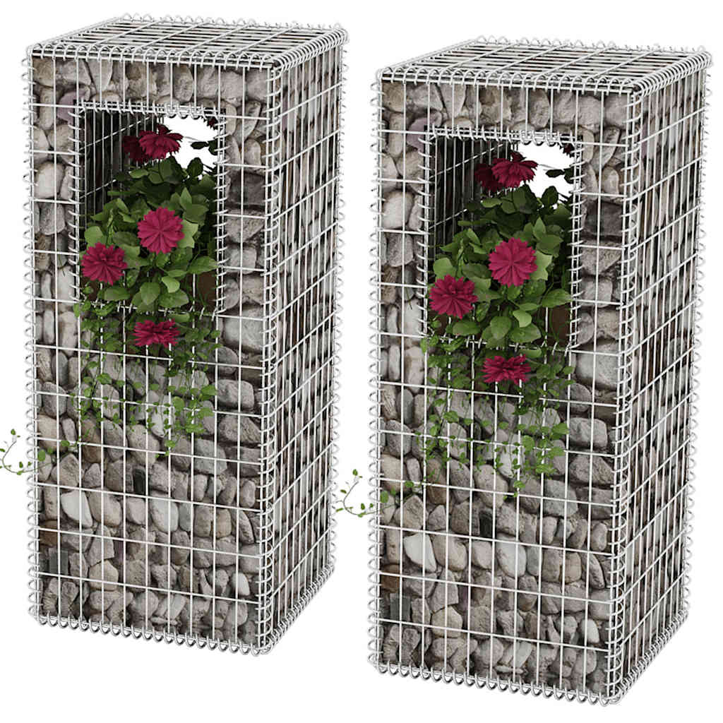 Cesta Poste/jardinera De Gaviones 2 Unidades Acero 50x50x120 Cm_1