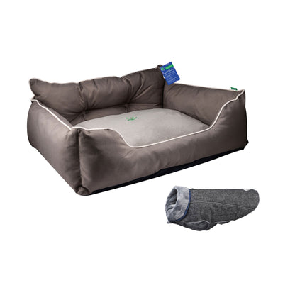 Cama Para Mascota 65x50x20cm Marrón + Abrigo Negro Para Mascotas 30cm_0