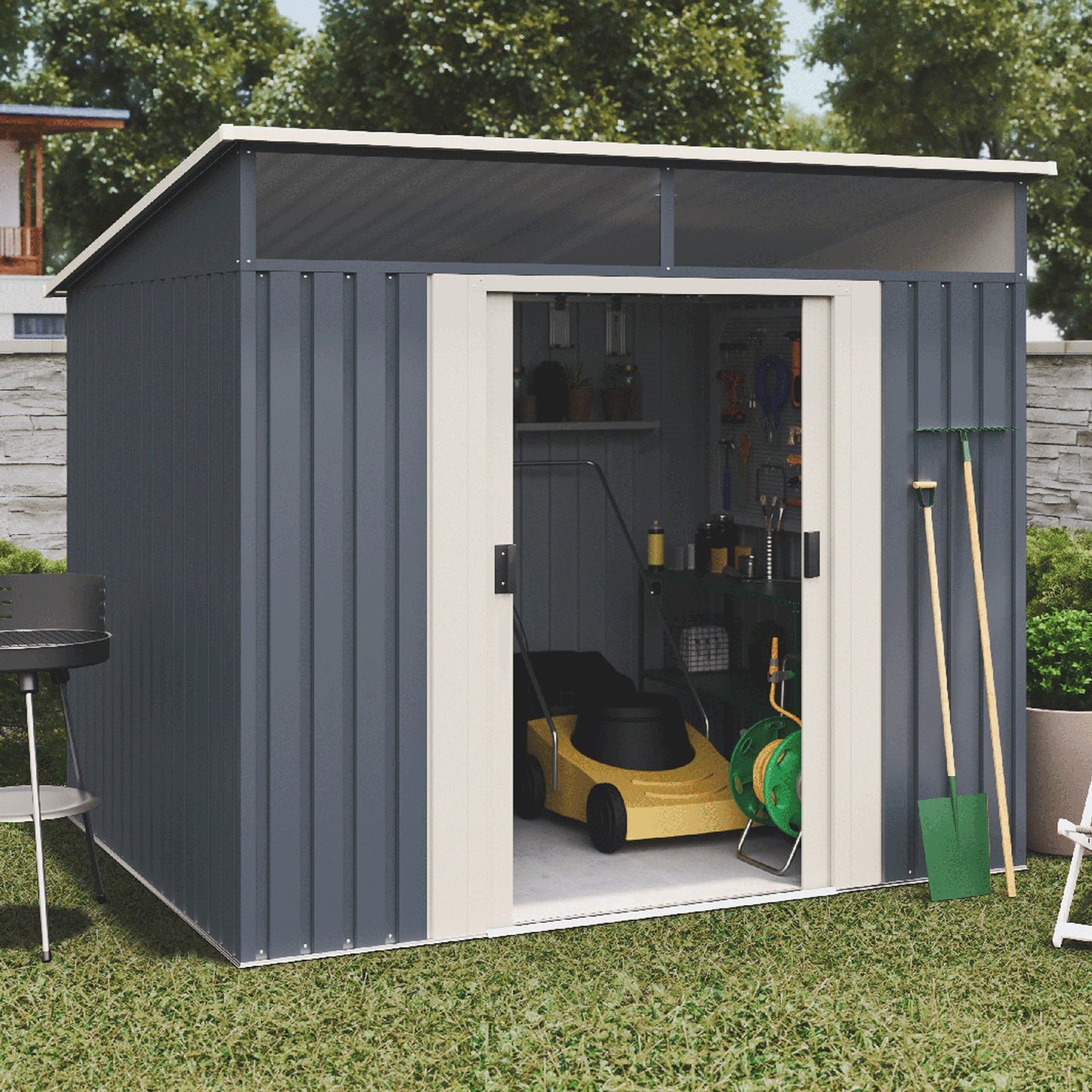 Caseta Metal Wasabi Stark 2,3m2 - 10 Años De Garantía - 121x195x196cm. Cobertizo Jardin_3