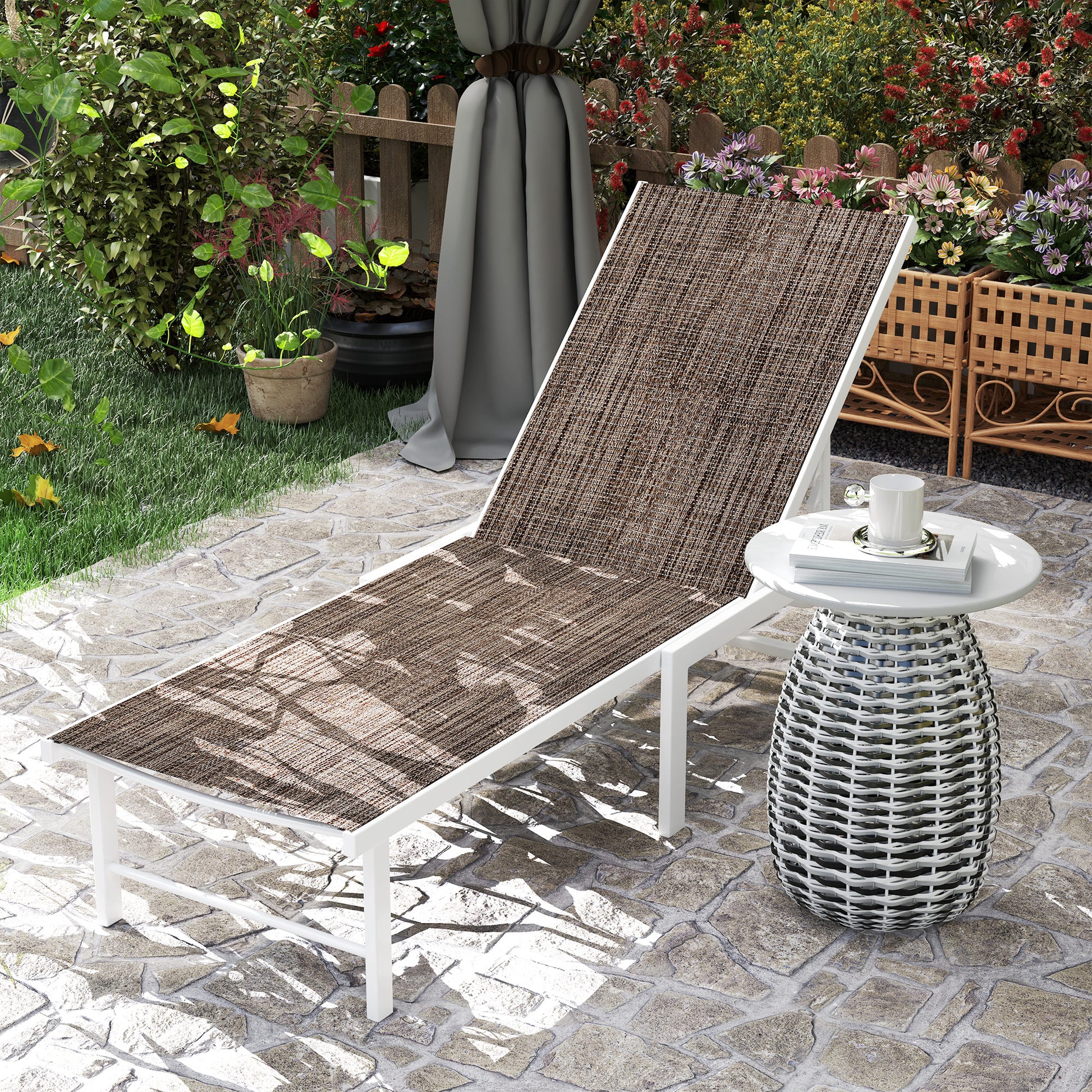 Outsunny Tumbona Jardín Exterior Con Ruedas Respaldo Ajustable 166x60x84 Cm_4