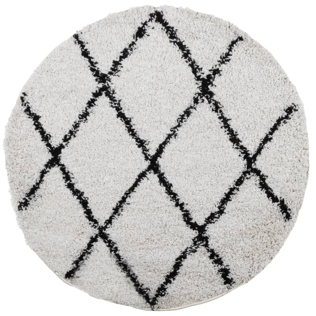 Vidaxl Alfombra De Pelo Largo Moderna Pamplona Crema Y Negro Ø 80 Cm_0