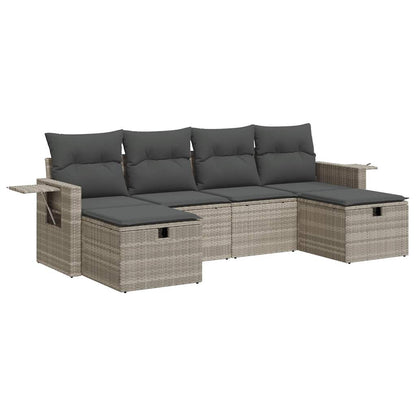 Set De Sofás De Jardín 6 Pzas Y Cojines Ratán Sintético Gris / Vetonek_4