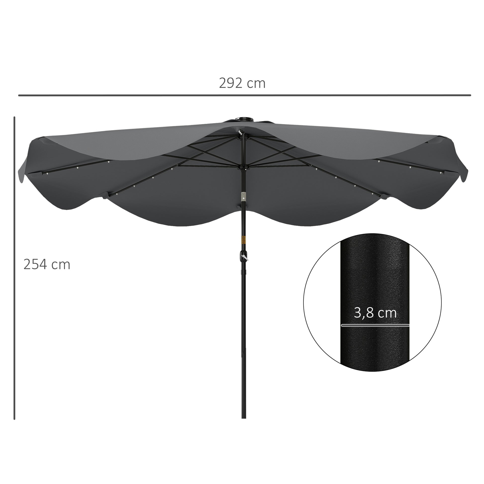 Outsunny Sombrilla De Jardín Ø292x254 Cm Con 32 Luces Led Solares Gris Oscuro_2