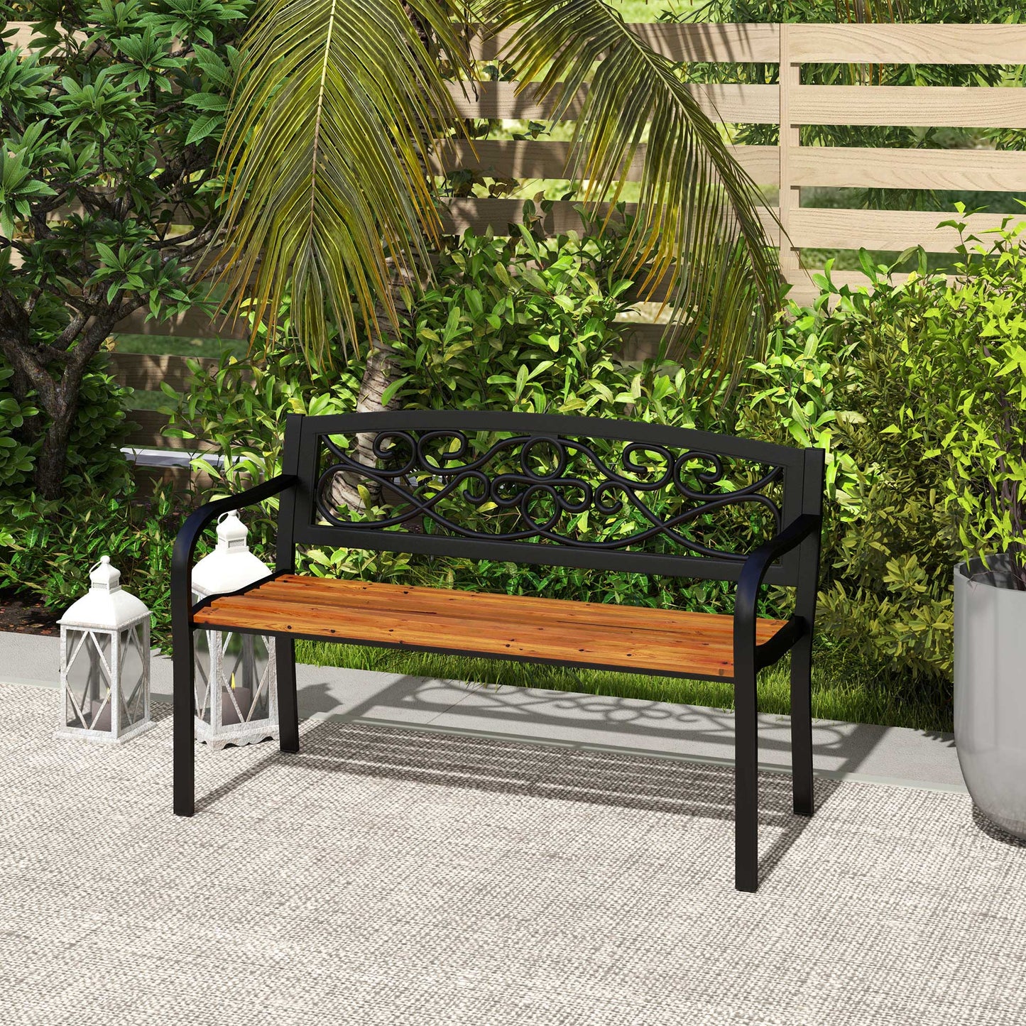 Outsunny Banco De Jardín Exterior De 2 Plazas 127x56x80 Cm Negro Y Natural_1