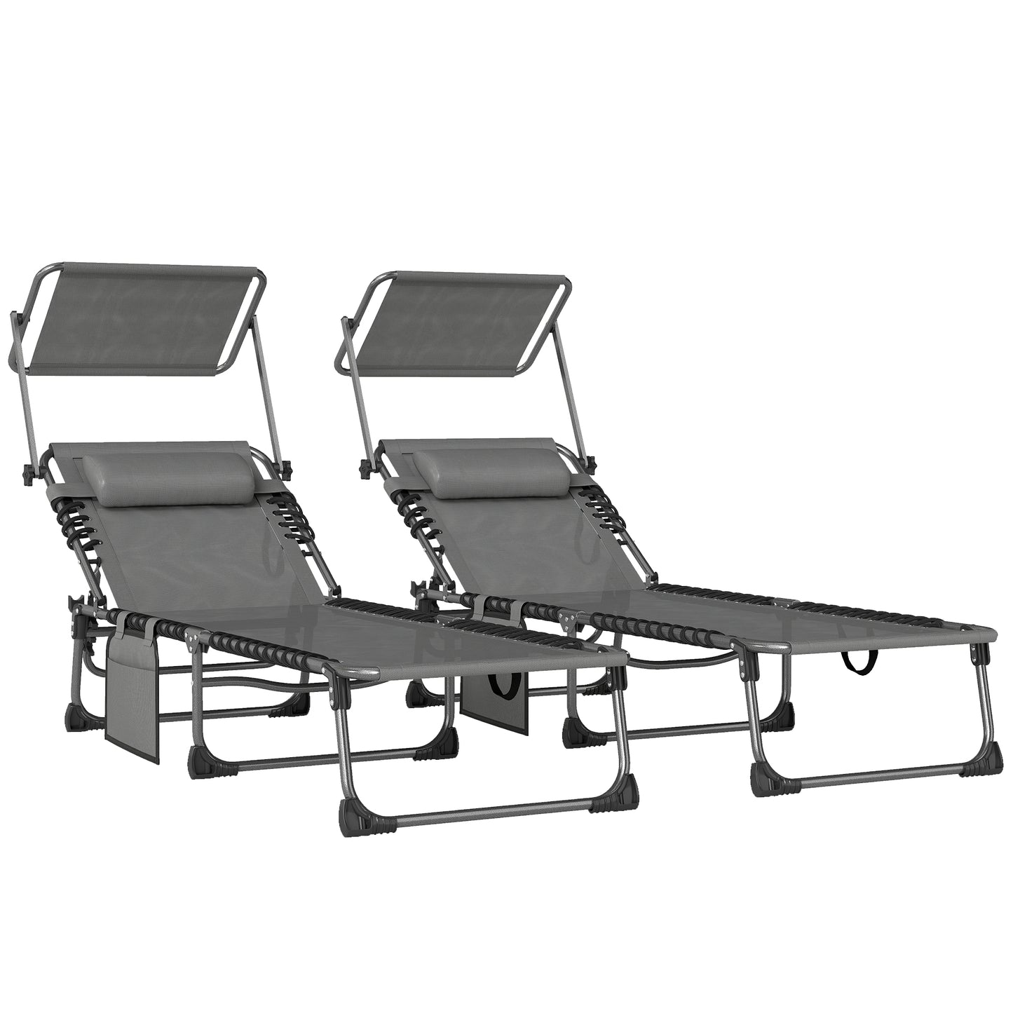 Outsunny Set De 2 Tumbonas Plegables Reclinables Con Parasol Y Bolsillo Lateral_0