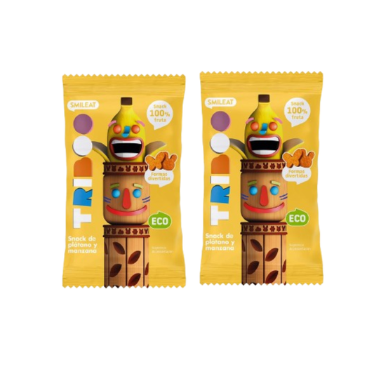 Embalagem de 2 snacks biológicos de maçã e banana, 25g, Triboo