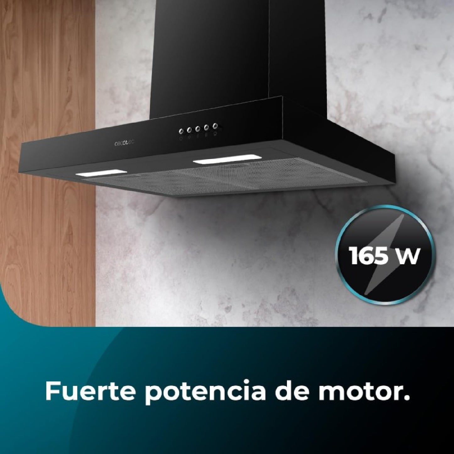 Campana Extractora 60 Cm Bolero Flux Tm 606500 Black A. Motor 165w, Decorativa Con Acabado Inox, Succión 650m3/h, Control Mecánico, 3 Niveles De Pot_4