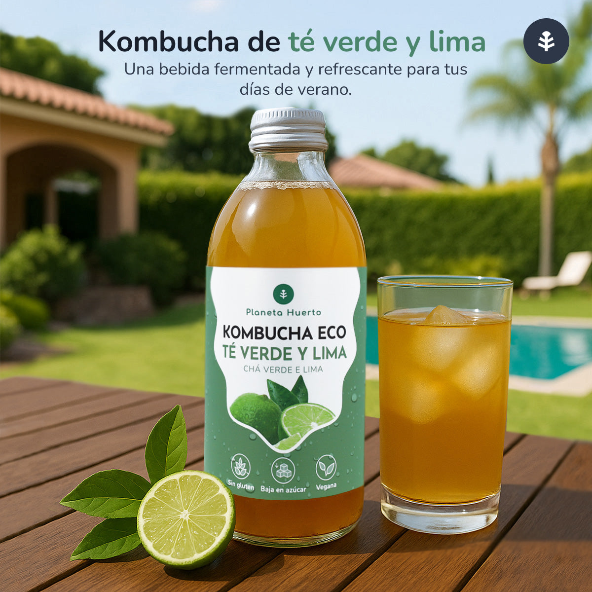 Pack 12x Kombucha ECO chá verde e lima Planeta Huerto 330 ml