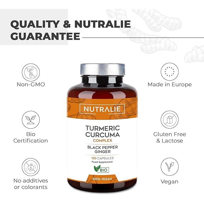 Nutralie Turmeric Complex + Gengibre e Pimenta Biológica Biológica 120 cápsulas