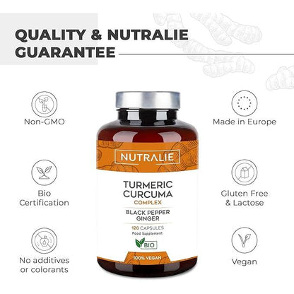 Nutralie Turmeric Complex + Gengibre e Pimenta Biológica Biológica 120 cápsulas